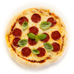 Pizza salami on white background 