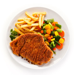 Fried pork chop with french fries 