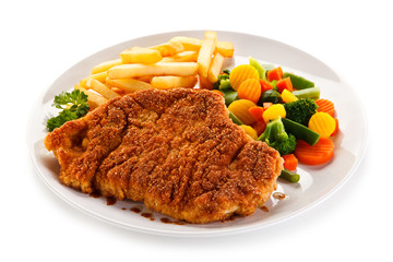 Fried pork chop with french fries 