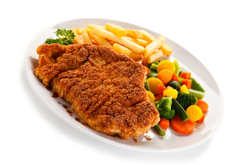 Fried pork chop with french fries 