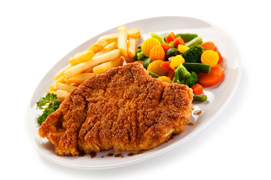 Fried pork chop with french fries 