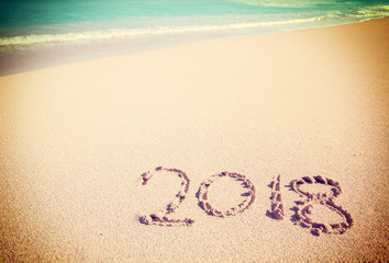 Celebrating the year 2018 on a tropical beach