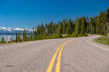 Highway by the lake in Yellowstone
