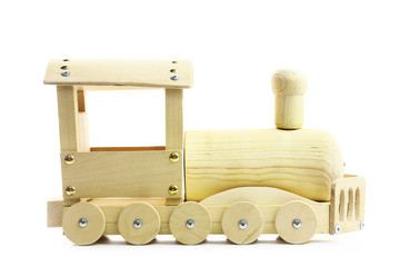 Wood toy train isolated on a white background