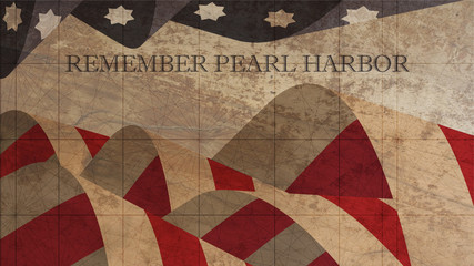 Remember Pearl Harbor Illustration. Stars and Stripes represented as Rough Sea and Clouds Landscape on Wood
