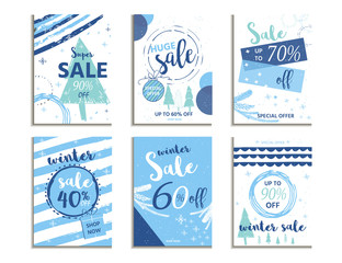 Winter social media sale banners and ads, web template collection.