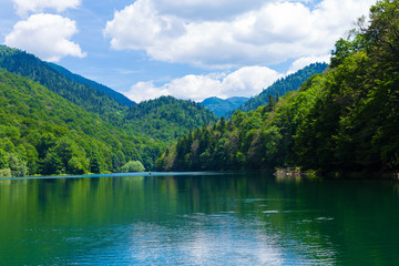 Fototapeta na wymiar Travel in Montenegro series - view of beautiful Black Lake, Durmitor.