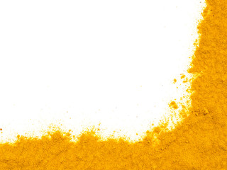 Turmeric Powder on white with copy space