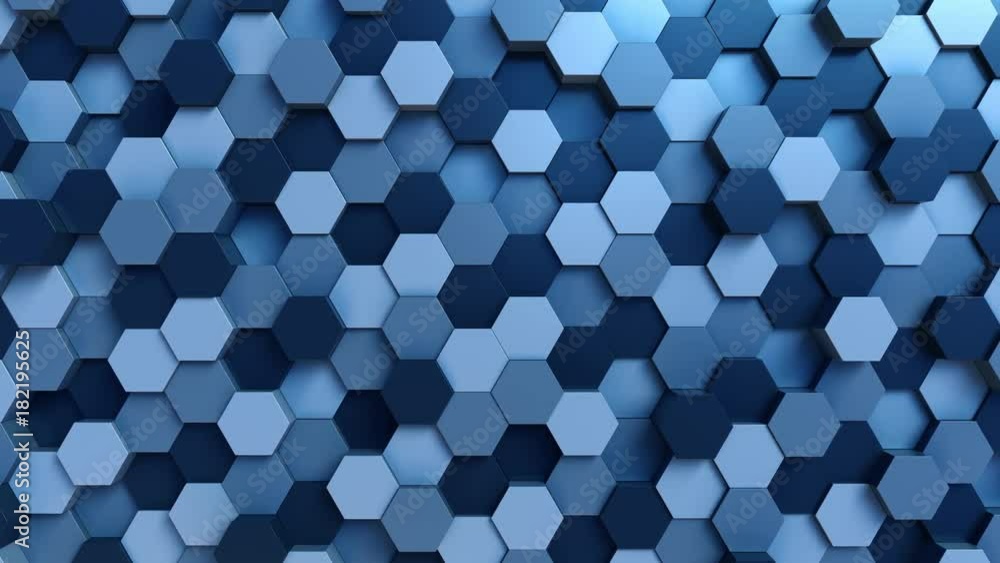 Poster moving blue hexagons loopable motion background