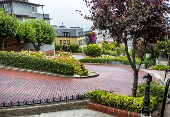 Lombard Street, known as crooked street on the August 17th, 2017 - San Francisco, California, CA,...