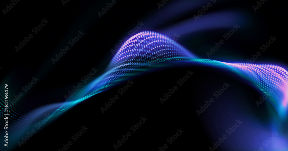 Poster 3d abstract shape. dots and lines with depth of field.