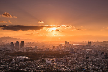 The beautiful city of sunsets, south korea seoul's skyline.