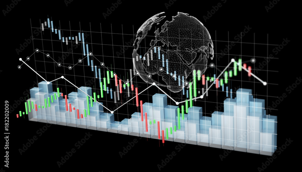 Poster Digital 3D rendered stock exchange stats and charts