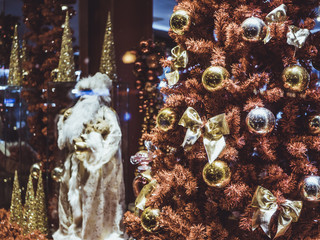 new year christmass tree holidays winter snow toys branch night city balls santa clause 