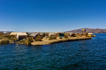 Floating islands made up of Totora reed near Huatajata, Bolivia 