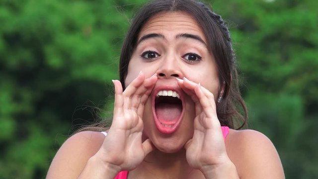 female teen shouting