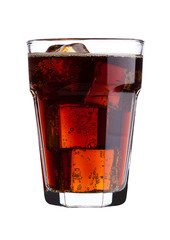 Glass of cold cola soda drink with ice cubes