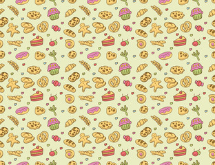 Seamless vector bakery & pastry pattern