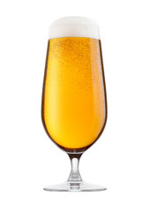 Cold glass of lager beer with foam and dew