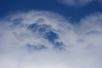  青空と雲「空想・雲のモンスターたち（モンスターたちが、まやもやと現れはじめたイメージなど）」（渦巻く嫉妬、もやもやした気持ち、渦巻く、気持ちが落ち着かいないなどのイメージ）
