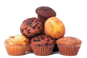 Pile of various muffin cup cakes - obrazy, fototapety, plakaty