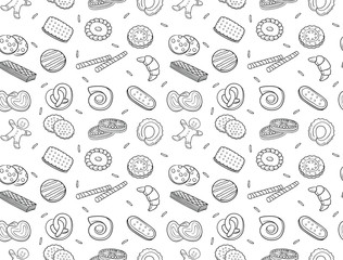Seamless pattern of doodle cookies and biscuit