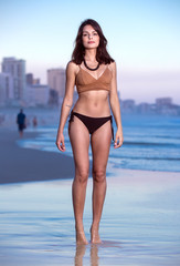 Obraz premium Beautiful girl in bikini on Leblon beach in Rio de Janeiro