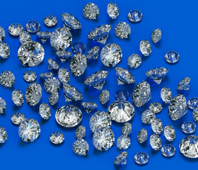 Group of Diamonds isolated on blue background.