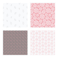 set of vector seamless floral and leaf patterns, abstract background illustrations