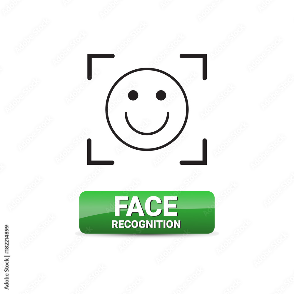 Poster Face Recognition Button Access Control System Scanning Technology Biometrical Identification Concept Vector Illustration