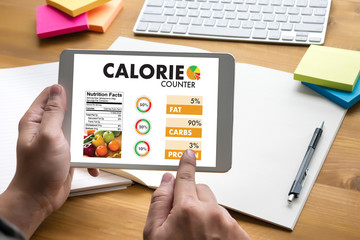 CALORIE  counting counter application Medical eating healthy Diet concept - obrazy, fototapety, plakaty