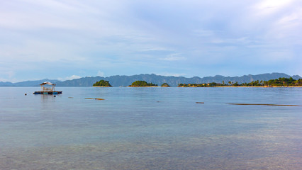 Tropical paradise in the lagoon of Coron Island, Philippines. Floating gazebo with a view on...