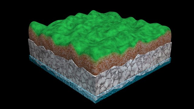Flood plain, Water table very low below earth surface. 3d render