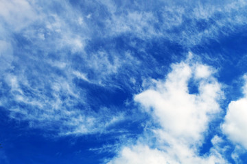 Beautiful Summer Blue Sky with White Clouds, Cloudscape Background Great for Any Use.