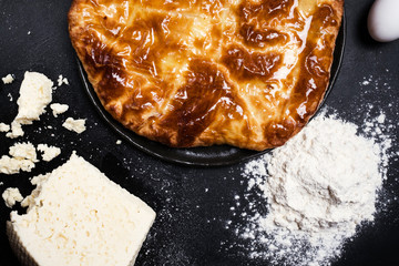 georgian cuisine ready made khachapuri concept. traditional middle east restaurant food. unhealthy fatty nutrition.