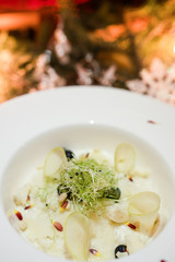 Holiday restaurant dish. New year party menu. Fine dining concept