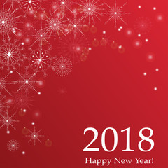 Happy New Year 2018 lettering design vector greeting illustration. Winter red white holiday background with snowflakes and place for text for postcards, banners, cover design,invitations.  