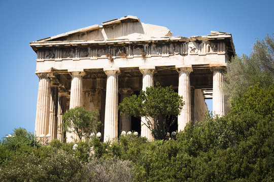 The Famous Hephaistos temple on the Agora in Athens, the capital of Greece. This is one of the best reserved temples of the ancient Greek empire
