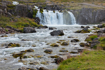 Summer Iceland Landscape with a Waterfall