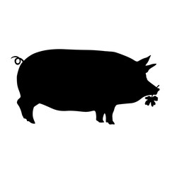 Schwein Silvester Kleeblatt Glücksbringer Klee Silhouette Vektor  Hausschwein Sau schwarz dick Umriss Kontur Zeichnung Bio