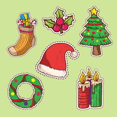 set of christmas stickers vector