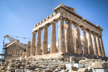 The Parthenon or temple of Athena on the Acropolis in Athens, the capital of Greece
