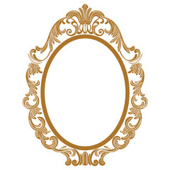 Golden vintage oval graphical frame in antique style. Vector.