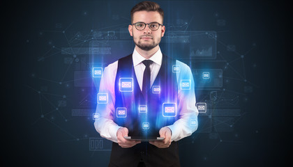 Mailing concept with businessman and tablet