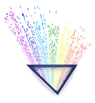 Light passing through a triangular prism tattoo. Dispersion. Triangle tattoo and t-shirt design. Triangular prism breaks white light ray into rainbow spectral colors