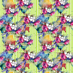 Bouquet flower pattern in a watercolor style. Full name of the plant: peony. Aquarelle wild flower for background, texture, wrapper pattern, frame or border.
