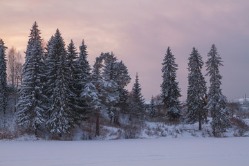 winter twilight on the outskirts of the village