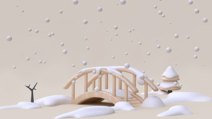 abstract wood bridge nature winter new year concept 3d rendering