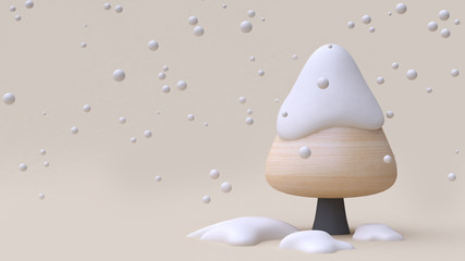 abstract tree and snow wood toy winter new year concept 3d rendering