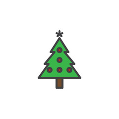 Merry christmas pine tree filled outline icon, line vector sign, linear colorful pictogram isolated on white. xmas tree with star symbol, logo illustration. Pixel perfect vector graphics